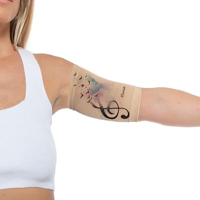 Linphelle Coverpicc - Upper Arm Cover for Picc Line, Soft Microfiber Arm Sleeve, Ideal for Picc Line, Glucose Sensor, Tattoo or Wounds, Violin Key, Size Medium