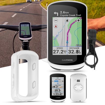 Garmin Edge Explore 2 (Power Mount) Bicycle Computer - Touchscreen & Easy to Use Cycling GPS, Maps, & Traffic Updates - Bundle with PlayBetter Silicone Case (White) & Tempered Glass Screen Protectors