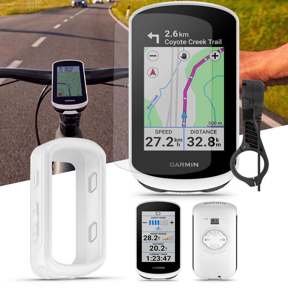 Garmin Edge Explore 2 (Power Mount) Bicycle Computer - Touchscreen & Easy to Use Cycling GPS, Maps, & Traffic Updates - Bundle with PlayBetter Silicone Case (White) & Tempered Glass Screen Protectors