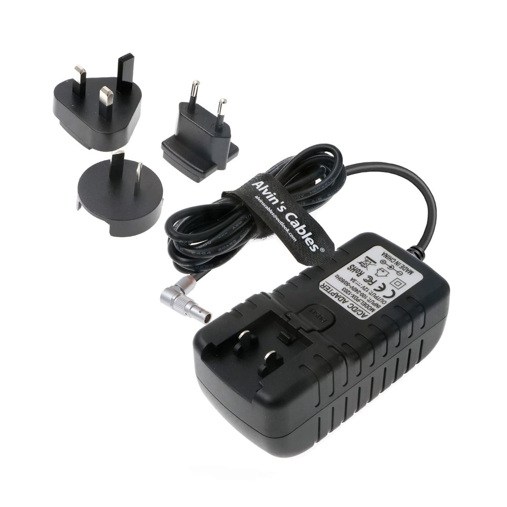 Alvin's Cables Power Cable Adapter for Hollyland RX TX Z CAM E2 Flagship Rotatable Right Angle 2 Pin Male to Universal AC with UK EU AU US Plugs Adapter Converter