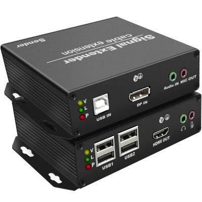4K Display Port KVM Extender Over IP up to 394ft, DP to HDMI Over Ethernet Cat5/Cat6a, Zero Latency Support 3D, IR, RS232, 4Port USB2.0