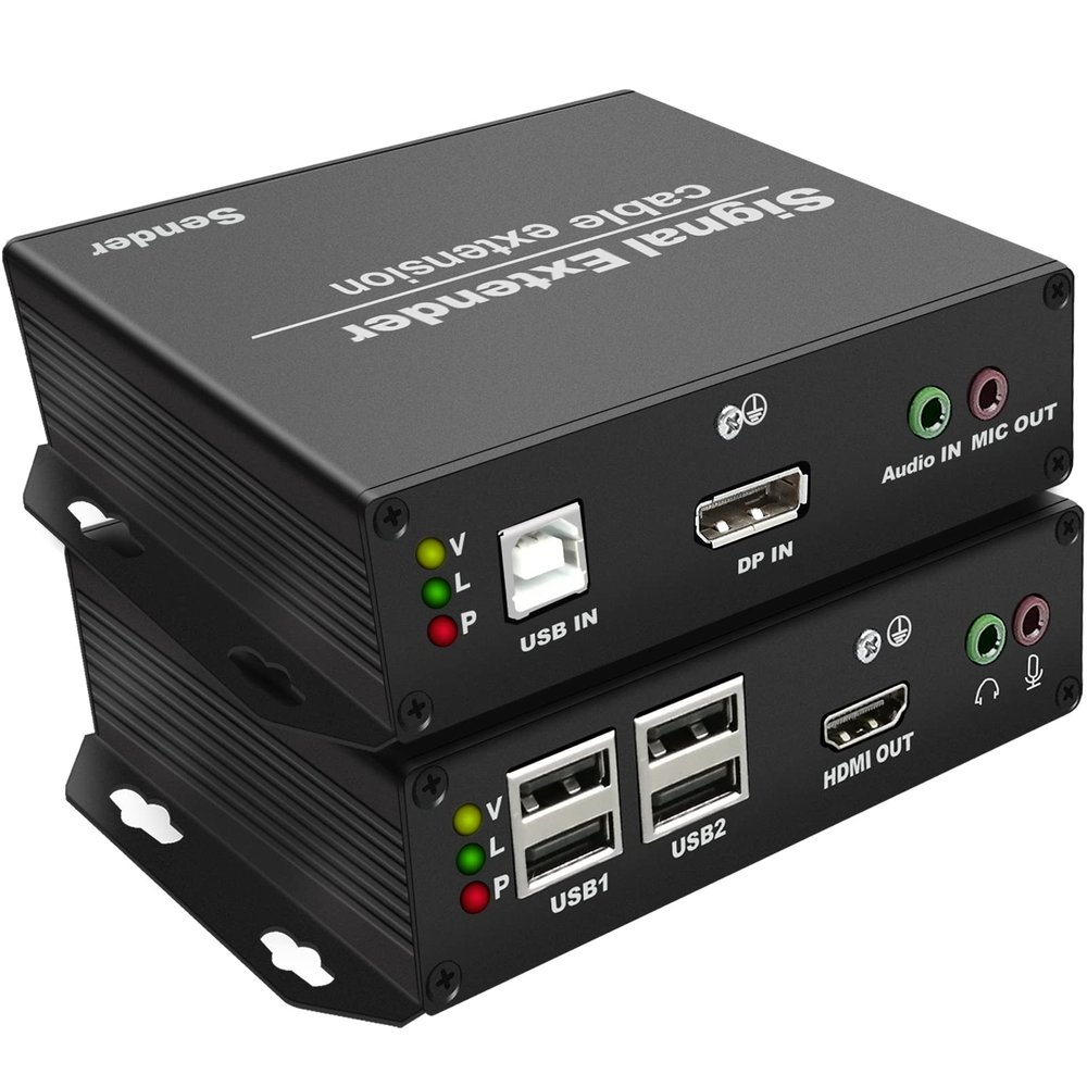 4K Display Port KVM Extender Over IP up to 394ft, DP to HDMI Over Ethernet Cat5/Cat6a, Zero Latency Support 3D, IR, RS232, 4Port USB2.0