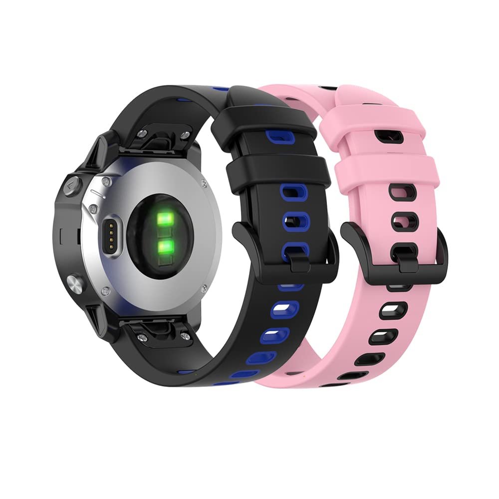 Senter Quick Release Soft Rubber Two-Color Replacement Straps for Garmin Fenix 7X / Fenix 6X pro/Fenix 5X Smart Watch (Black Buckle)