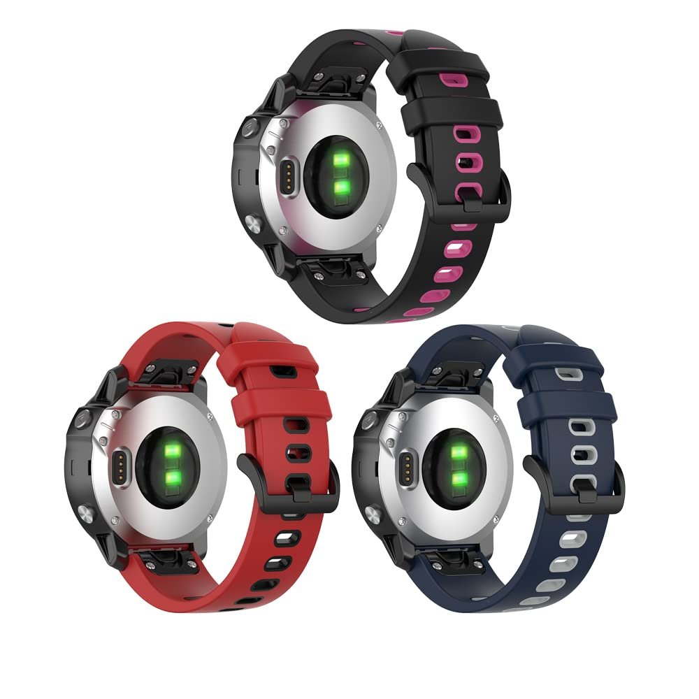 Senter Quick Release Soft Rubber Two-Color Replacement Straps for Garmin Fenix 7X / Fenix 6X pro/Fenix 5X Smart Watch (Black Buckle)