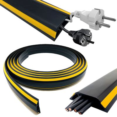 6.5ft Floor Cord Cover Cable Protector, Heavy Duty Self-Adhesive Flexible PVC Wire Management Organizer Hider - Extension Protect Cords and Prevent Trip Hazard, Wall Cord Cavity for Home Office, Black