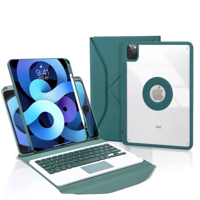 iPad Pro11'' 2021 2020 2018 Keyboard Cover 360Rotatable Vertical Touchpad 3 in 1 Detachable Bluetooth Keyboard Color Key Transparent Back Cover with Pencil Holder(iPad Pro11, Dark Green)