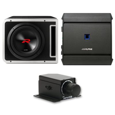 Alpine R2-SB10V-BNDL 10" Type-R Halo Loaded Enclosure with S-A60M 600 Watt Mono Amplifier and RUX-KNOB.2 Bass Knob
