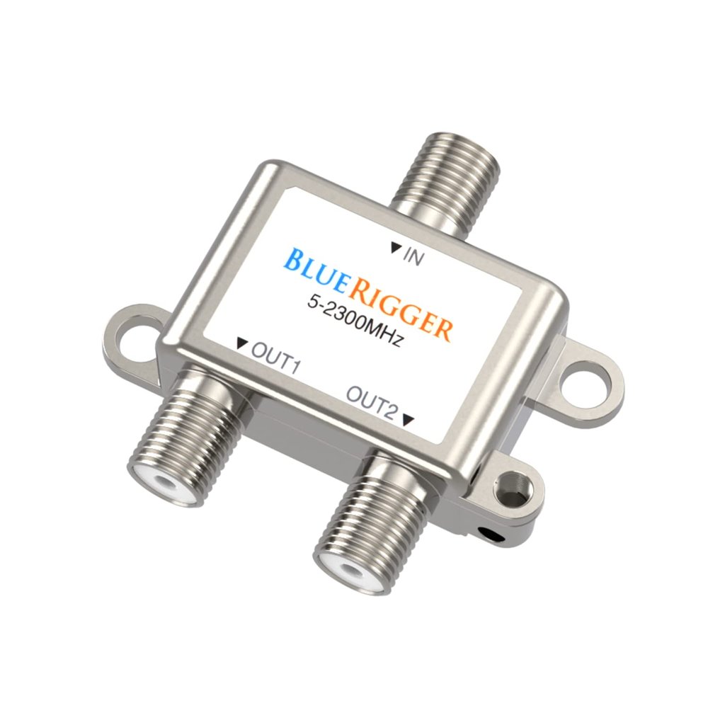 BlueRigger 2-Way Coaxial Cable Splitter (RG6 Two Way Mini Diplexer, F-type, 2.3GHZ 5-2300MHz) Digital Signal Female Coax Splitter - Works with Satellite, Antenna, HDTV, Amplifier, Cable TV, Dish, CATV