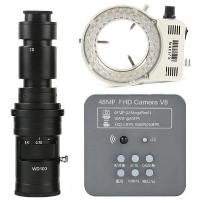 Microscope Accessories Kit 48MP 2K 1080P 60FPS USB Industrial Electronic Digital Microscope Camera Zoom C-Mount LED Microscope Slides (Color : with 500X Lens Light)