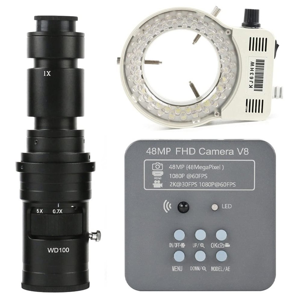 Microscope Accessories Kit 48MP 2K 1080P 60FPS USB Industrial Electronic Digital Microscope Camera Zoom C-Mount LED Microscope Slides (Color : with 500X Lens Light)