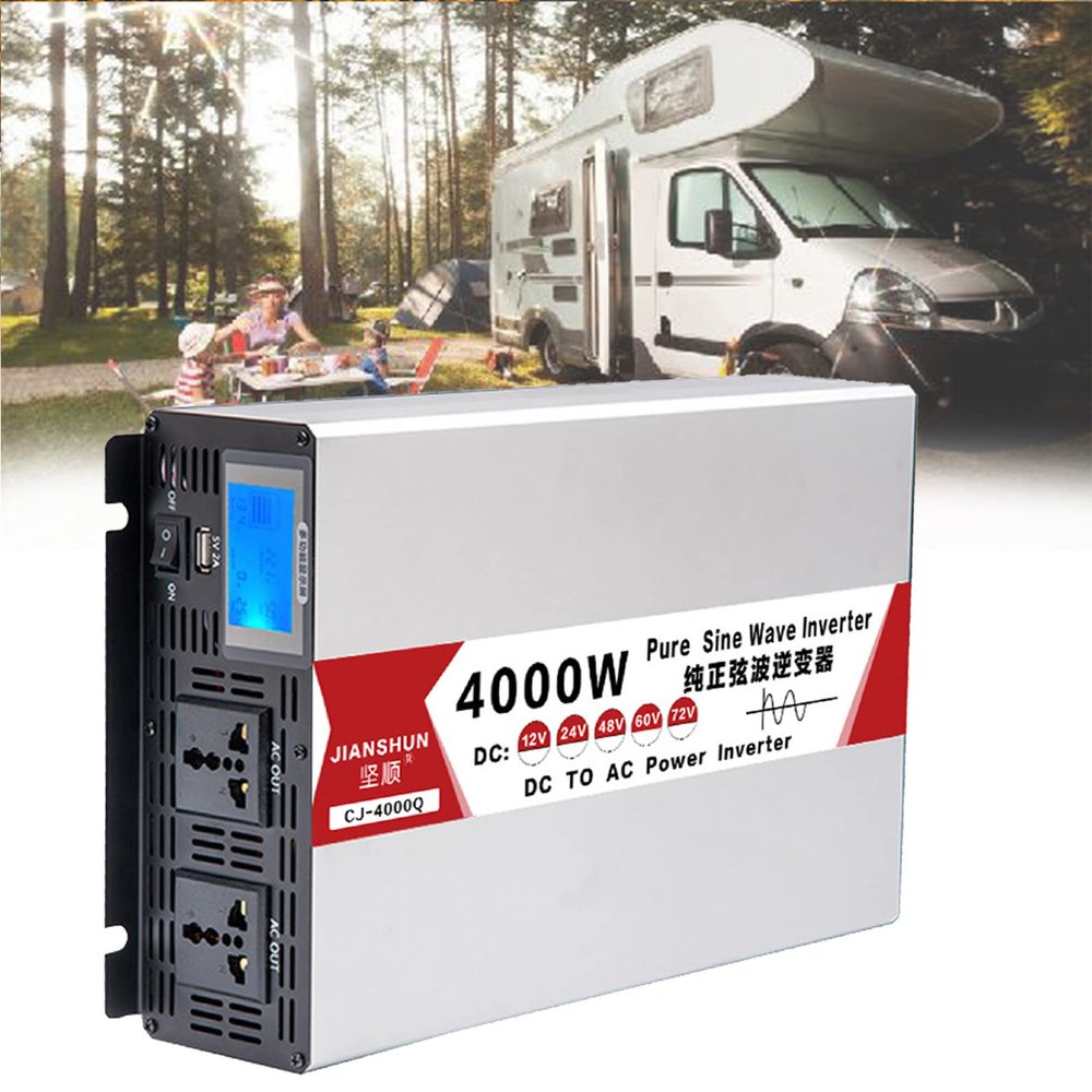4000w/5000w/6000w/8000w Power Inverter 12v/24v/48v/60v to Ac 110v 220v Pure Sine Wave Inverter Voltage Converter Car Charger Adapter with LCD Display for Motorhomes,Camping,4000W-24Vto220V