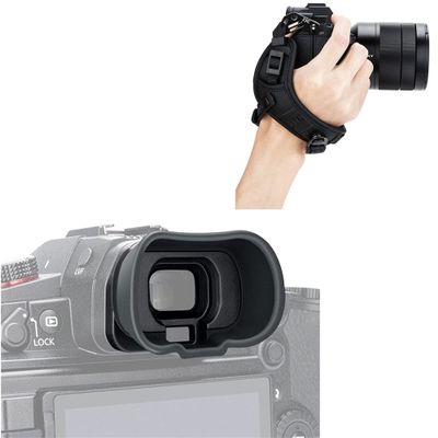 Camera Eyecup + Hand Strap: Soft Silicon Camera Viewfinder with Camera Hand Grip Strap for for Panasonic Lumix DC-GH6 DC-GH5S DC-GH5