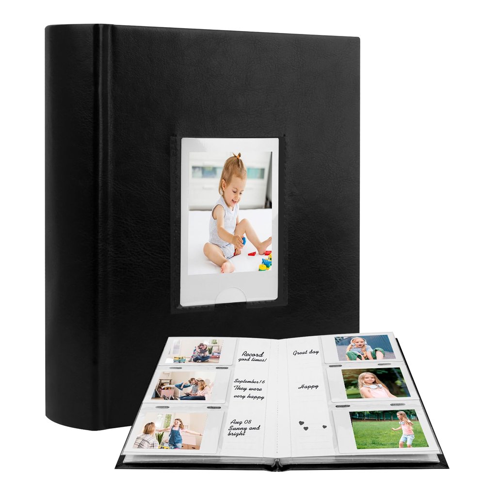 180 Pockets Photo Album for Fujifilm Instax Mini Camera, Photo Album with Writing Space for Polaroid, Leather Cover, 2x3 Photo for Instax Mini 12 11 9 40 8 7 Evo LiPlay Instant Camera(Black)