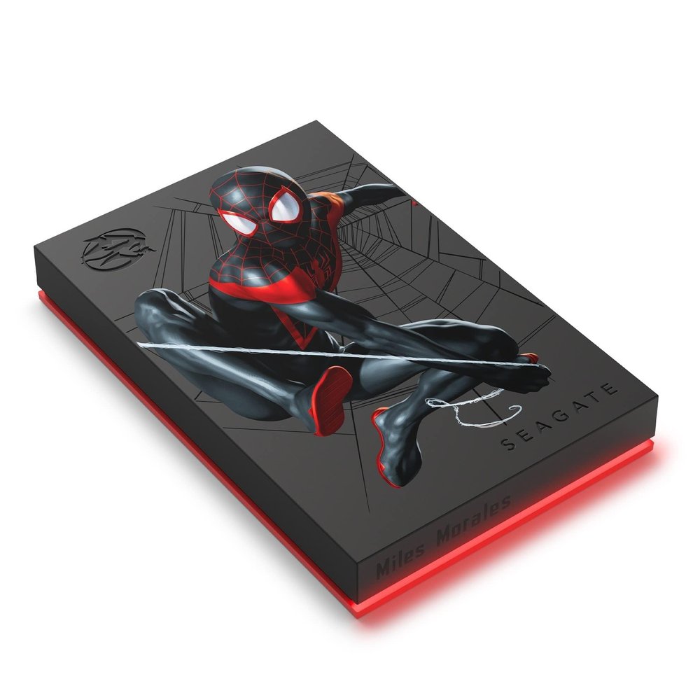 Seagate Miles Morales Special Edition FireCuda External Hard Drive 2TB - USB 3.2 Gen 1, customizable LED RGB lighting Red, with Rescue Services (STKL2000419)