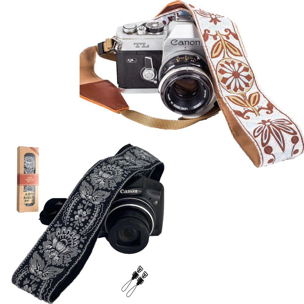 Art Tribute Black SIlver & White Woven Vintage Camera Straps Bundle Package- Great GIft for Man and Women Photographers