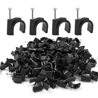 Auvotuis 200Pcs 12mm Nail in Cable Clips Black Cable Cord Management Clips Ethernet Cable Nails Tacks Clips for RG59, RG6, RJ45, CAT6, Coax Cable