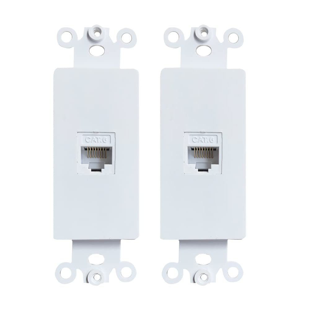 BUPLDET 1 Port CAT6 Ethernet Insert Wall Plate White - CAT 6 RJ45 Keystone Jack Insert Pass Through Cover Plate for Midsize/Oversize Wallplate(2-Pack)