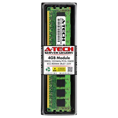A-Tech 4GB Replacement for Micron MT18KSF51272PDZ-1G4 - DDR3 1333MHz PC3L-10600R ECC Registered RDIMM 240-Pin 2Rx8 1.35V - Single Server Memory RAM Stick (MT18KSF51272PDZ-1G4-ATC)