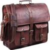 15 Inch Genuine Handmade Goat Leather Messenger Briefcase Office Satchel Unisex Distressed Bag Laptop Bag Shoulder Bag Unisex,Brown view 1