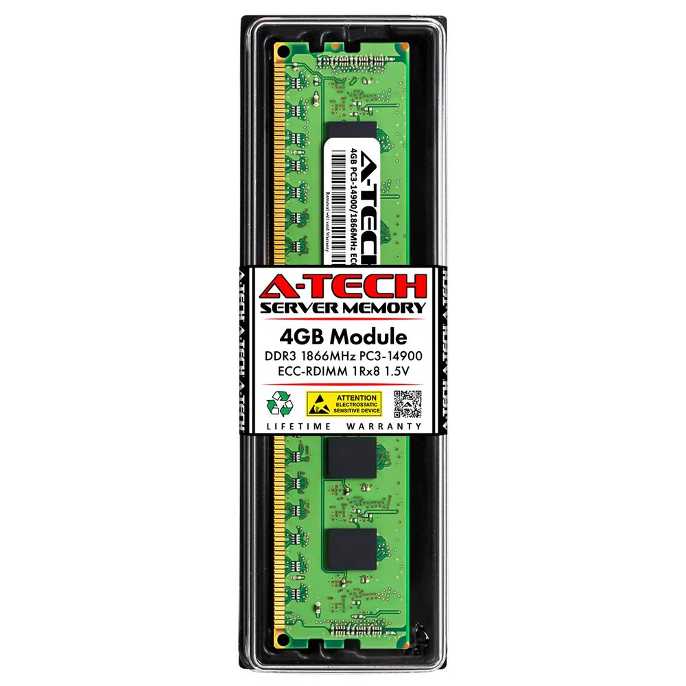 A-Tech 4GB RAM Replacement for Dell SNP7826WC/4G, A7187320, 7826W, 07826W | DDR3 1866MHz PC3-14900 1Rx8 1.5V ECC Registered RDIMM Single Server Memory Module