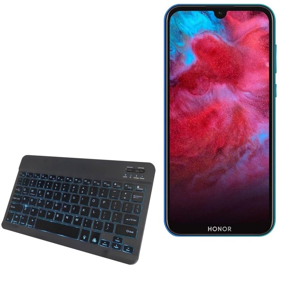 BoxWave Keyboard Compatible with Honor Play 3e - SlimKeys Bluetooth Keyboard - with Backlight, Portable Slim LED 7 Colors - Jet Black