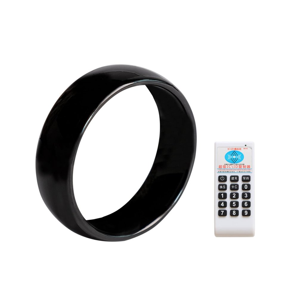 Riversmerge RFID Rewritable 125KHz/13.56MHz ID/IC T5577/UID Changeable Black Ceramics Smart Finger Ring for Men or Women + One RFID Reader Copier for Duplicate (Copier Ring 13.56mhz 17mm)