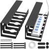 Delamu 2 Pack Metal Under Desk Cable Management Tray, U Channel Cord Organizer Box, Office Under Desk Cord Organizers, Cable Management with Various Accessories, Black, 15.75 Inches view 1