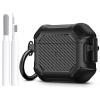 Maxjoy for Airpods 3rd Generation Case, Carbon Fiber Secure Lock Clip Full Body Shockproof Hard Shell Protective Apple for Airpods 3 Case Cover with Keychain for AirPod 3rd Gen 2021 for Men, Black view 1