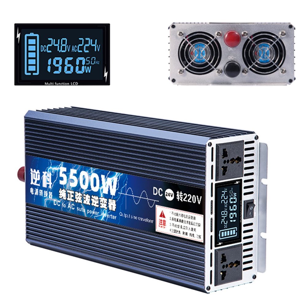 Niczu 3500W 4000W 4500W 5500W 6500W 8000W 9000W 10000W 12000W Pure Sine Wave Inverter, DC 12V 24V 48V 60V to AC 220V Car Power Voltage Converter,5500W-24V