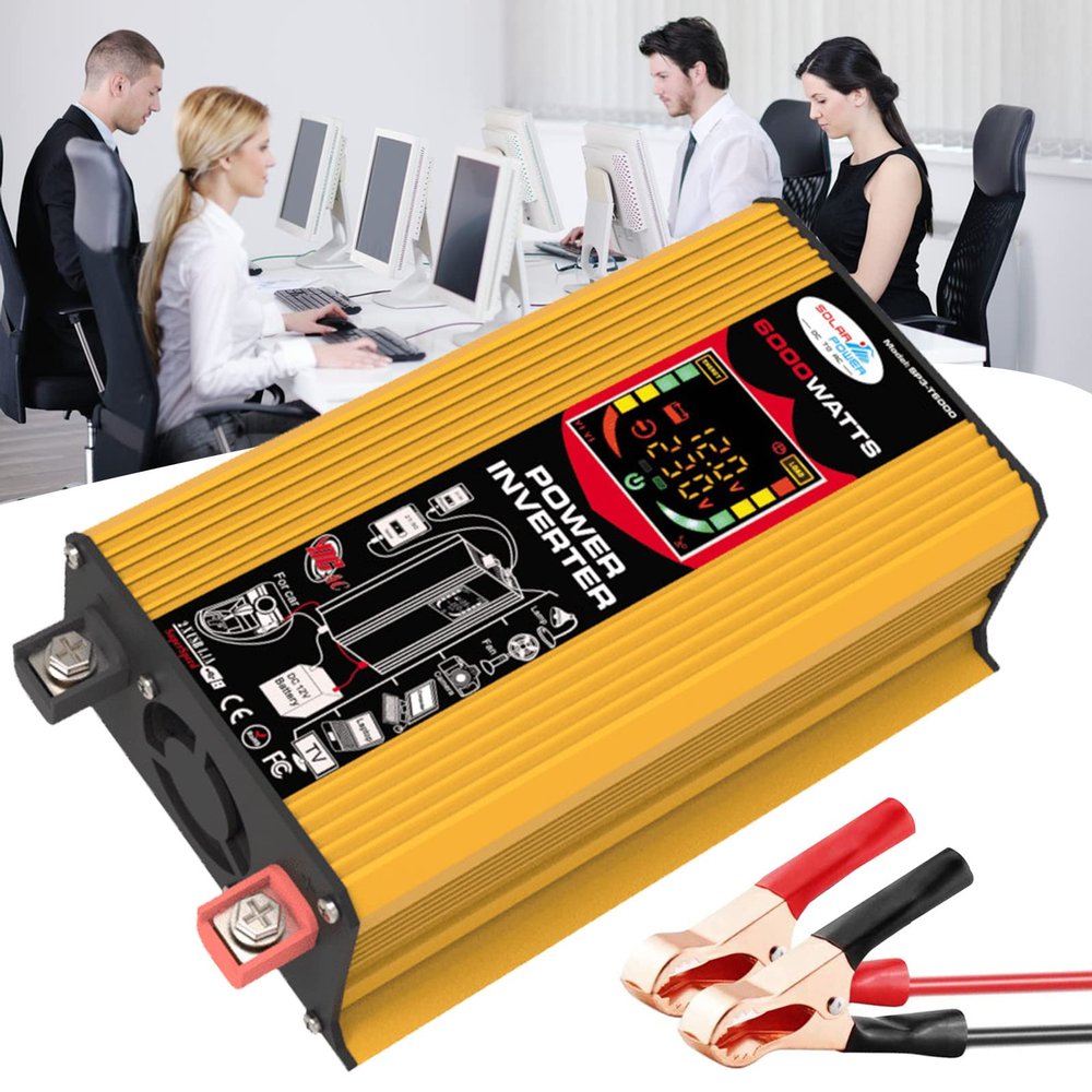 FONOBO 500 Watt 12V Power Inverter Dual USB & 110/220V AC Outlets, with Led Display, Portable Power for Camping and Office,Yellow-220