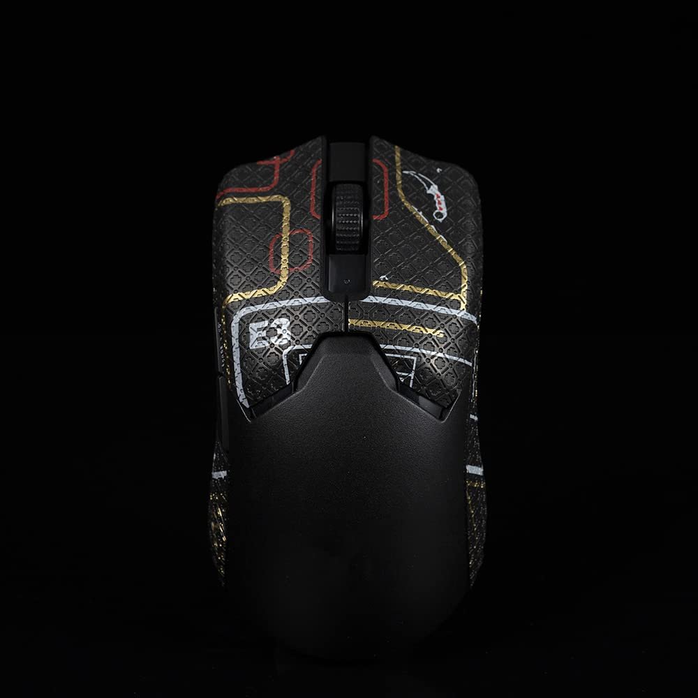 Hokeyio Grip Tape for Razer Viper V2 Pro - Anti-Slip,Enhanced Control, Suck Sweat,Soft Leather,Improves FPS Gaming Grip [Pre-Cut](Punk Black Gold)