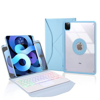 7-Color Backlight iPad Pro11 Keyboard case 3rd/2nd/1st Touchpad 360Rotatable Vertical Stand Detachable Bluetooth Keyboard Transparent Back Cover (iPad Pro11, Blue)