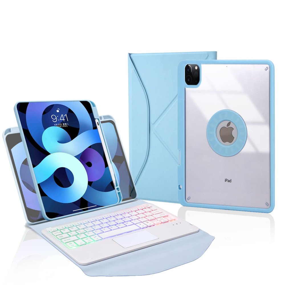 7-Color Backlight iPad Pro11 Keyboard case 3rd/2nd/1st Touchpad 360Rotatable Vertical Stand Detachable Bluetooth Keyboard Transparent Back Cover (iPad Pro11, Blue)