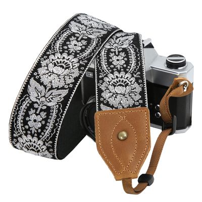 Padwa Lifestyle 2" Wide Classic Crazy Horse Art Cowhide Head Camera Strap - Jacquard Embroidery Floral Vintage Camera Straps for Photographers Gift, Adjustable Shoulder Neck Strap Fits DSLR Cameras