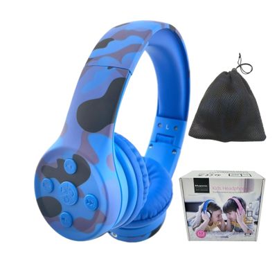 YUSONIC Toddler Headphones Wireless,Kids camo Bluetooth Headphones, 5 Button Easy Use, 93db Foldable with Built-in Mic for Cell Phones TV Tablet Network Boys Girls (bs690 Blue Camo)