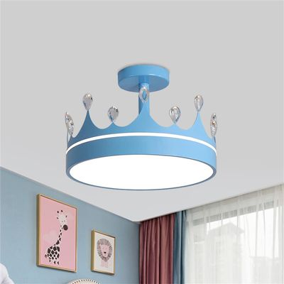 LAKIQ Kids Room Led Semi Flush Mount Ceiling Light Fixture Creative Lovely Crown Shape Girls Bedroom LED Flush Mount Ceiling Lighting for Children Room Baby Room(Blue,Stepless Dimming)