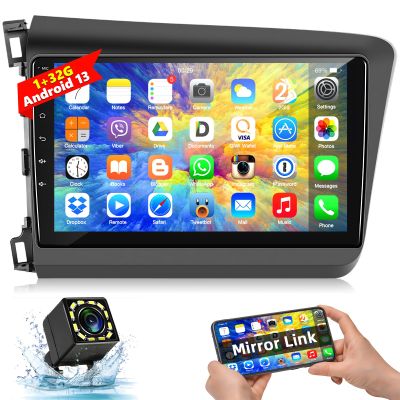 Car Stereo for Honda Civic 2012 2013 2014 2015 with Bluetooth,Podofo Android 13 9 Inch Touchscreen Car Radio Receiver with GPS Navigation/Mirror Link/WiFi/SWC/USB/FM/RDS + AHD Backup Camera