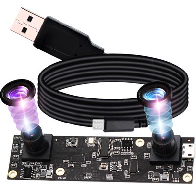 IEights Webcamera_USB 1080P Dual Lens USB Camera Module for Computer Wide Angle Dual Vision PC Camera Mini UVC USB2.0 Webcam Board 3D Stereo Binocular Camera Lightburn Camera for Laser Engraver