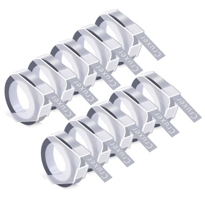 Cruxer 10 Pack Replacement Embossing Label A520104 3/8'' x 9.8' White on Silver 3D Embossed Tape Self-Adhesive Compatible with Organizer Xpress Tape 1540 1550 1570 1595 12966 Labels Makers