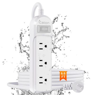Calionltd Outdoor Power Strip Weatherproof, IPX6 Waterproof 6.6ft SJT Extension Cord with 3 Widely Outlets Overload Protection Shockproof, Christmas Light Flat Plug Extension Cord Outdoor Indoor