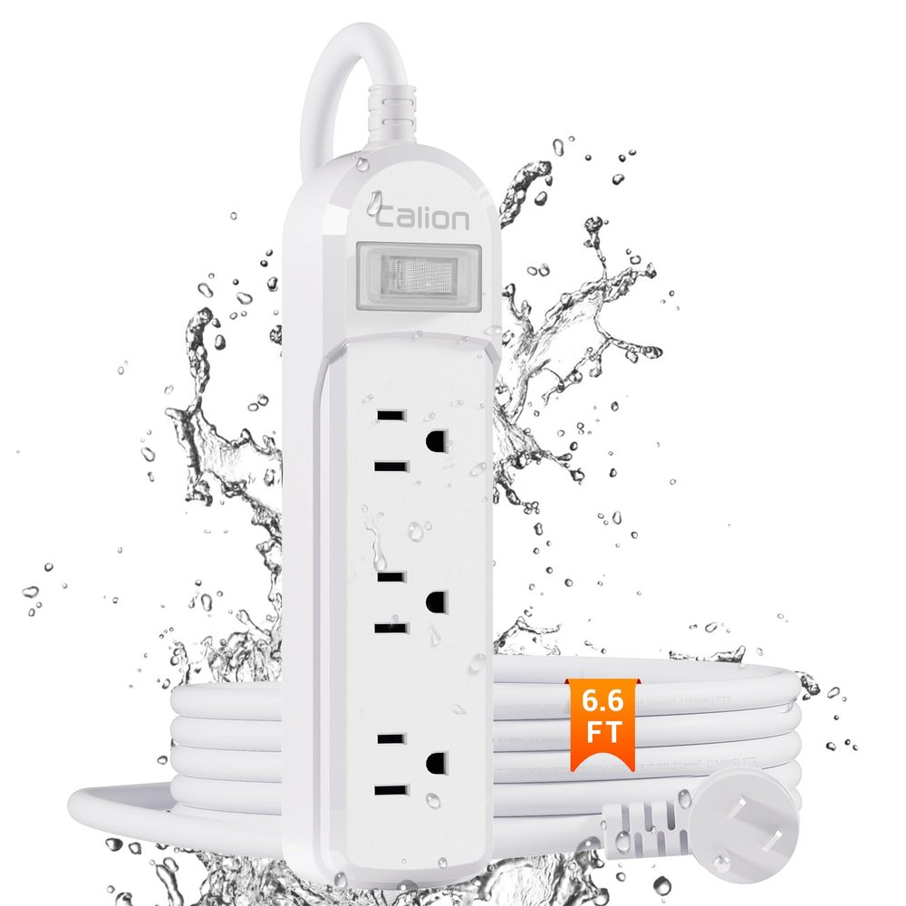 Calionltd Outdoor Power Strip Weatherproof, IPX6 Waterproof 6.6ft SJT Extension Cord with 3 Widely Outlets Overload Protection Shockproof, Christmas Light Flat Plug Extension Cord Outdoor Indoor