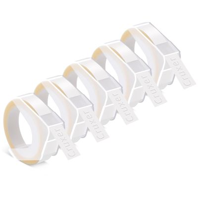 Cruxer 5 Pack Replacement Embossing Label A520101 3/8'' x 9.8' White on Clear 3D Embossed Tape Self-Adhesive Compatible with Organizer Xpress Tape 1540 1550 1570 1595 12966 Labels Makers