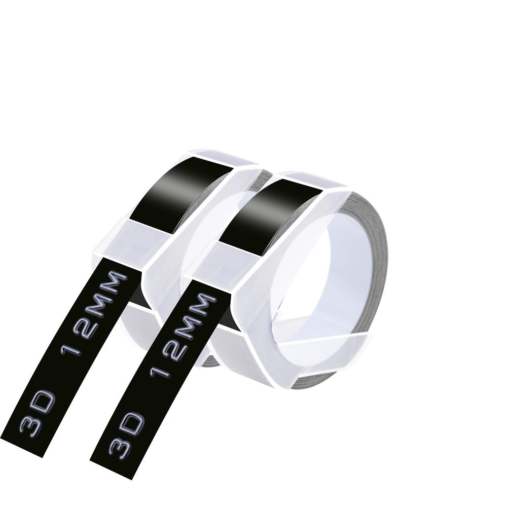 3 Pack Cruxer Replacement for Dymo A521209 3D Embossing Tape 12mm x 3m White on Black Self-Adhesive Embossed Label Replacement for Office Mate II 1540 154000 Organizer Xpress Pro 1575 Label Maker