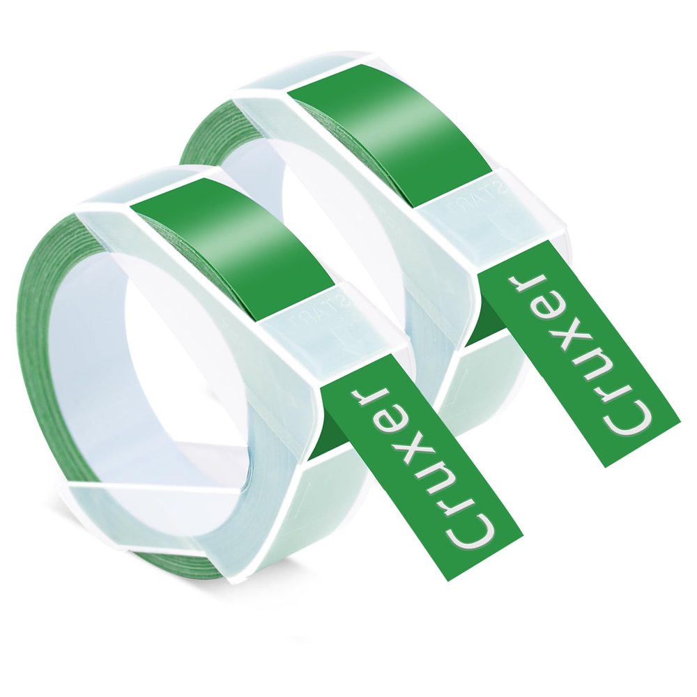 2 Pack Cruxer Replacement for A521203 3D Embossing Tape 12mm x 3m White on Green Self-Adhesive Embossed Label Replacement for Office Mate II 1540 154000 Organizer Xpress Pro 1575 Label Maker