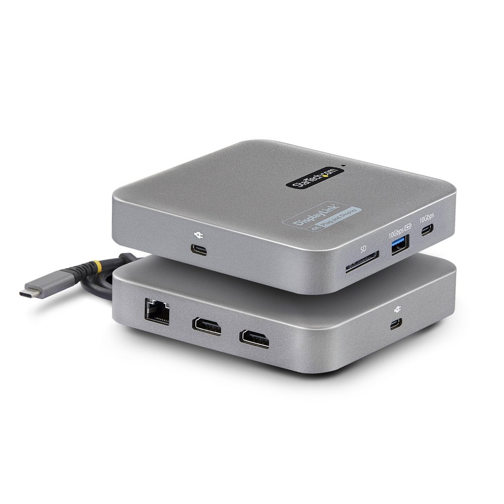 StarTech.com 7-in-1 USB C DisplayLink Dual Monitor Docking Station, 4K 60Hz HDMI Dock for MacBook M1 M2 M3 M4 & Windows, USB 10Gbps Hub, Gigabit Ethernet, SD, 100W PD, 22in (56cm) Cable