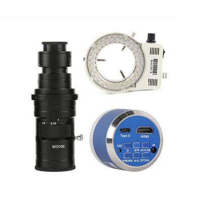 12MP 4K 1080P HDMI PC Industrial Electronic Digital Microscope Camera Video Recorder & 200X C-Mount Lens Whit 56-LED Adjustable Ring Light