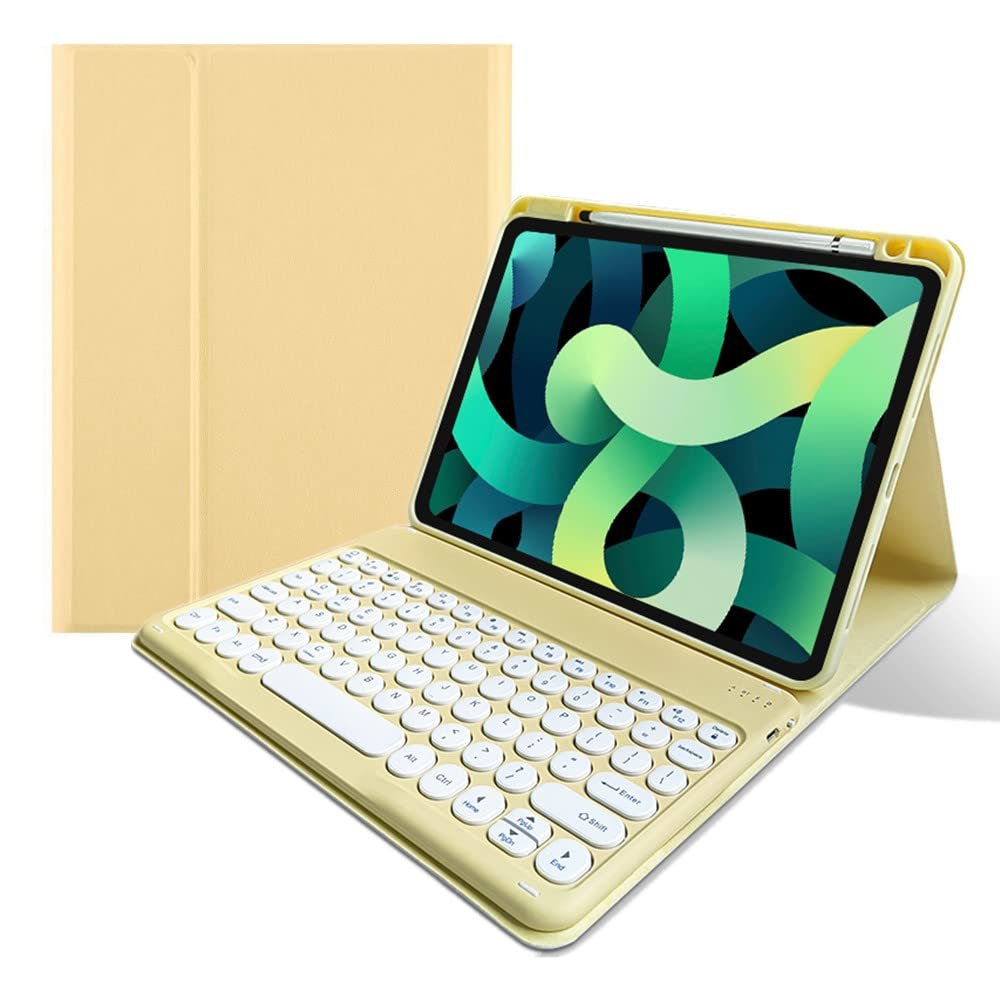 kaitesi Keyboard Case for iPad Air 11 inch M3 M2, Air 5th/4th Generation 10.9 inch, iPad Pro 11 inch 4th/3rd/2nd Generation Detachable Keyboard Case Round Keys (Yellow)