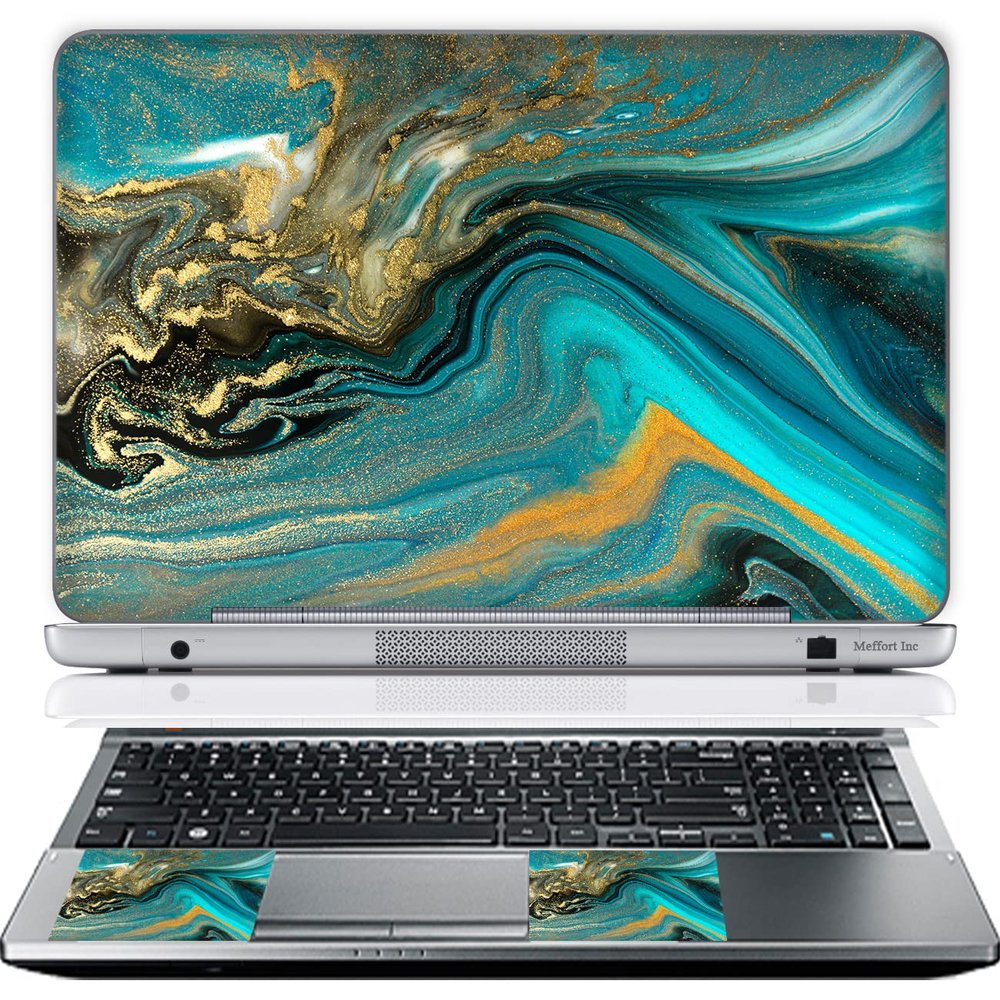 17 17.3 Inch Laptop Skin Sticker Cover Premium Sticker Cover Art Decal Decorative (Included 2 Wrist Pad Skins) - Golden Swirl