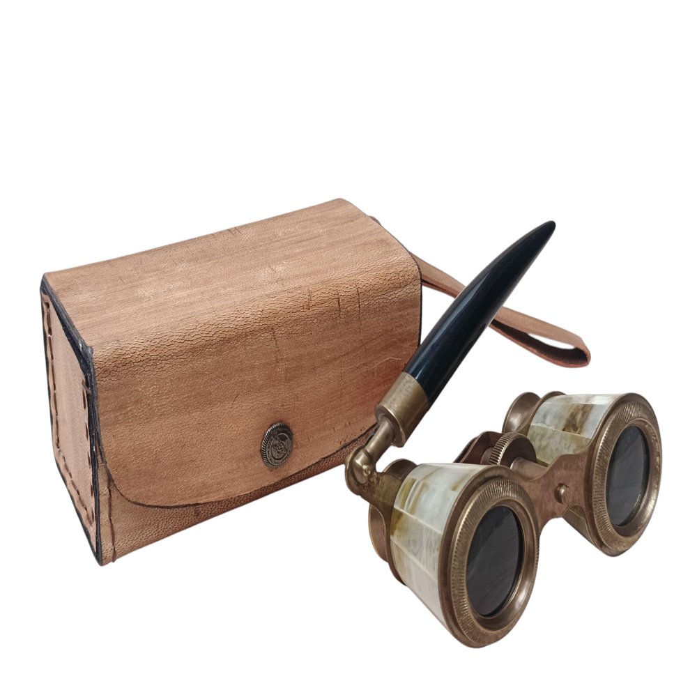 2.5 Inch Opera Glasses Binoculars with Leather Case Mother of Pearl Solid Brass Handle - Portable, Lightweight - Adults & Kids - Bird Watching, Hunting, Concerts