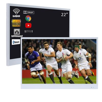 Soulaca 22 inches Smart Bathroom LED White Panel TV IP66 Waterproof 12V DCShower SPA Television ATSC DTV Tuner WiFi Android TV Hotel SPA Bathtub Use